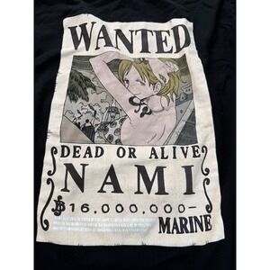 One Piece Nami Wanted Poster Shirt XL Anime Graphic Tee Black